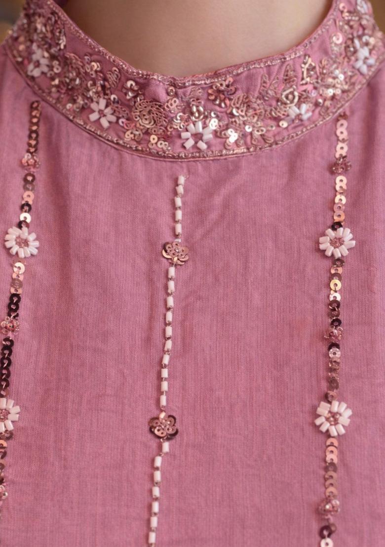 Rose Embroidered Silk Blend Kurta Sets - Indya