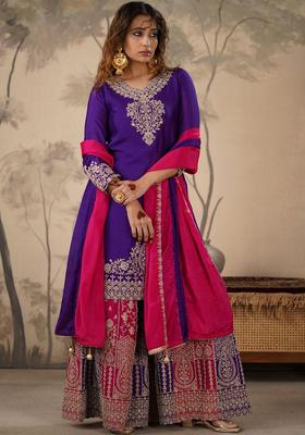 Green Embroidered Chinon Kurta Sets