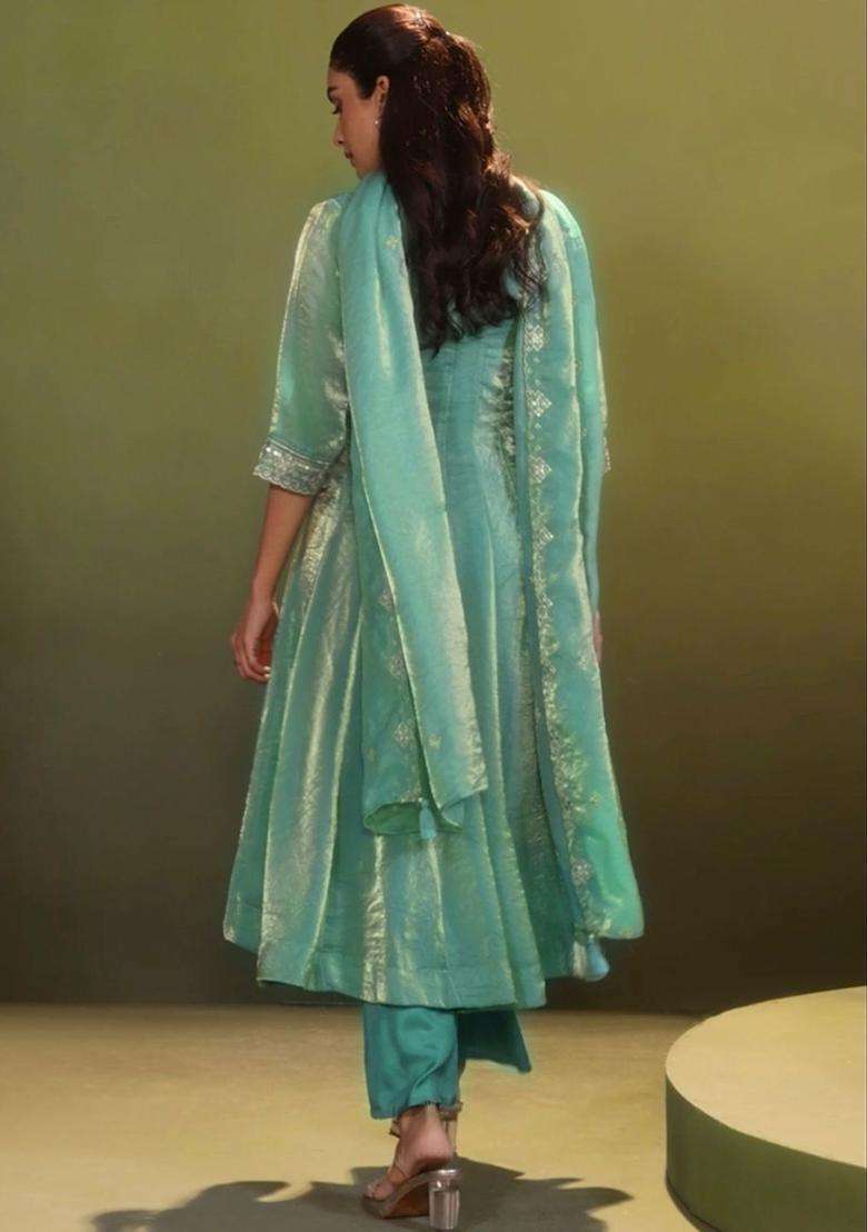 Blue Printed Tissue Anarkli Sets - Indya