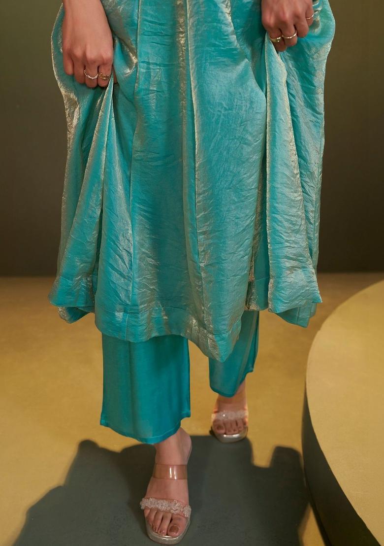Blue Printed Tissue Anarkli Sets - Indya