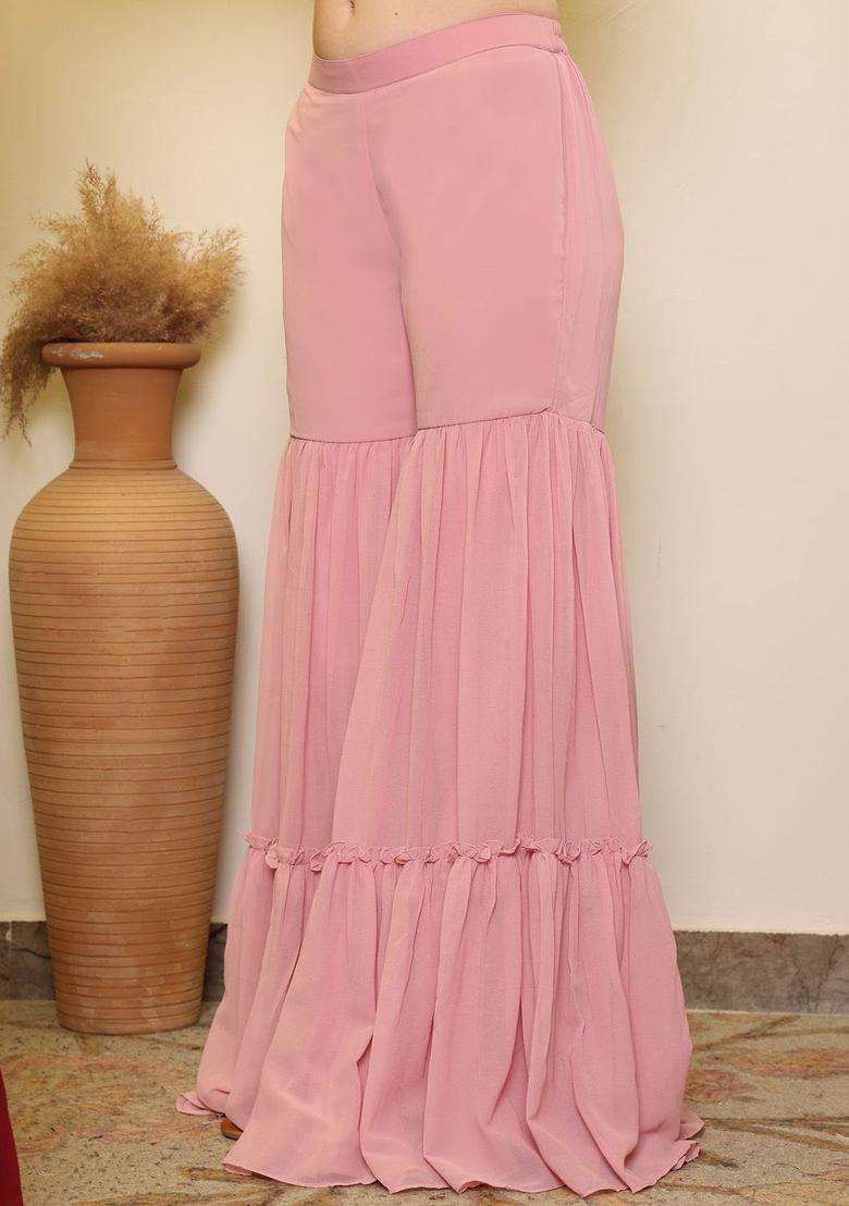 Pink Embroidered Georgette Kurta Sets - Indya