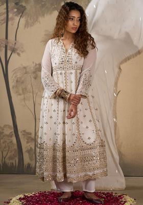 White Printed Georgette Anarkli Sets