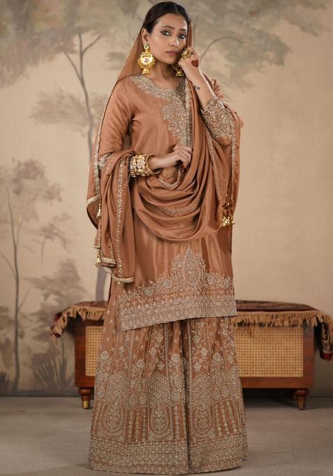 Green Embroidered Chinon Kurta Sets