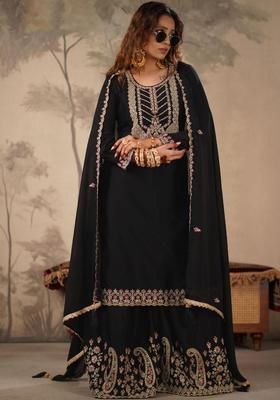 Black Yoke Design Chinon Kurta Sets