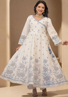 White Printed Cotton Anarkli Sets