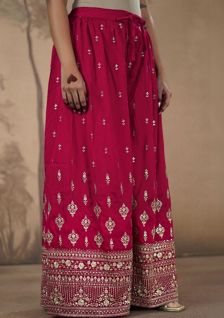 Purple Embroidered Silk Blend Kurta Sets - Indya