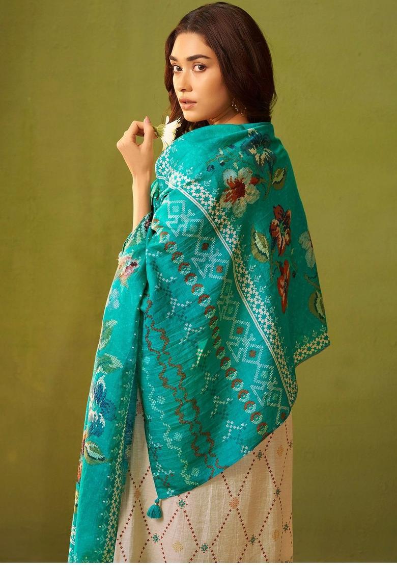 Cream Printed Linen Kurta Sets - Indya
