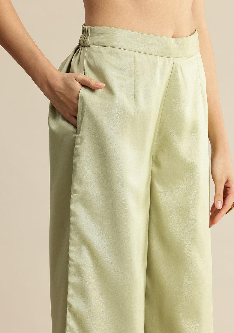 Green Embroidered Polyester Kurta Sets - Indya