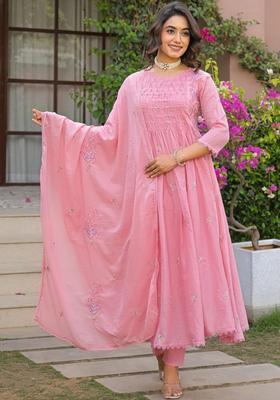 Peach Printed Cotton Kurta Sets