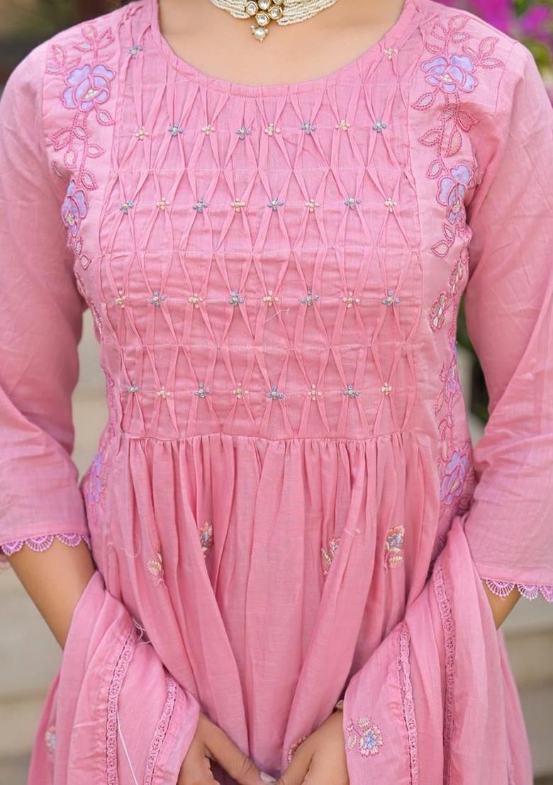 Peach Printed Cotton Kurta Sets - Indya