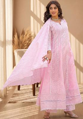 Pink Solid Cotton Anarkli Sets
