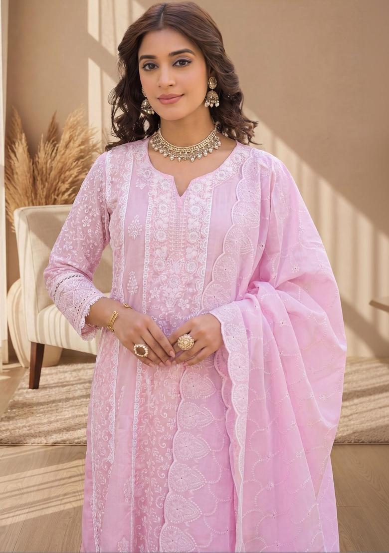 Pink Solid Cotton Anarkli Sets - Indya
