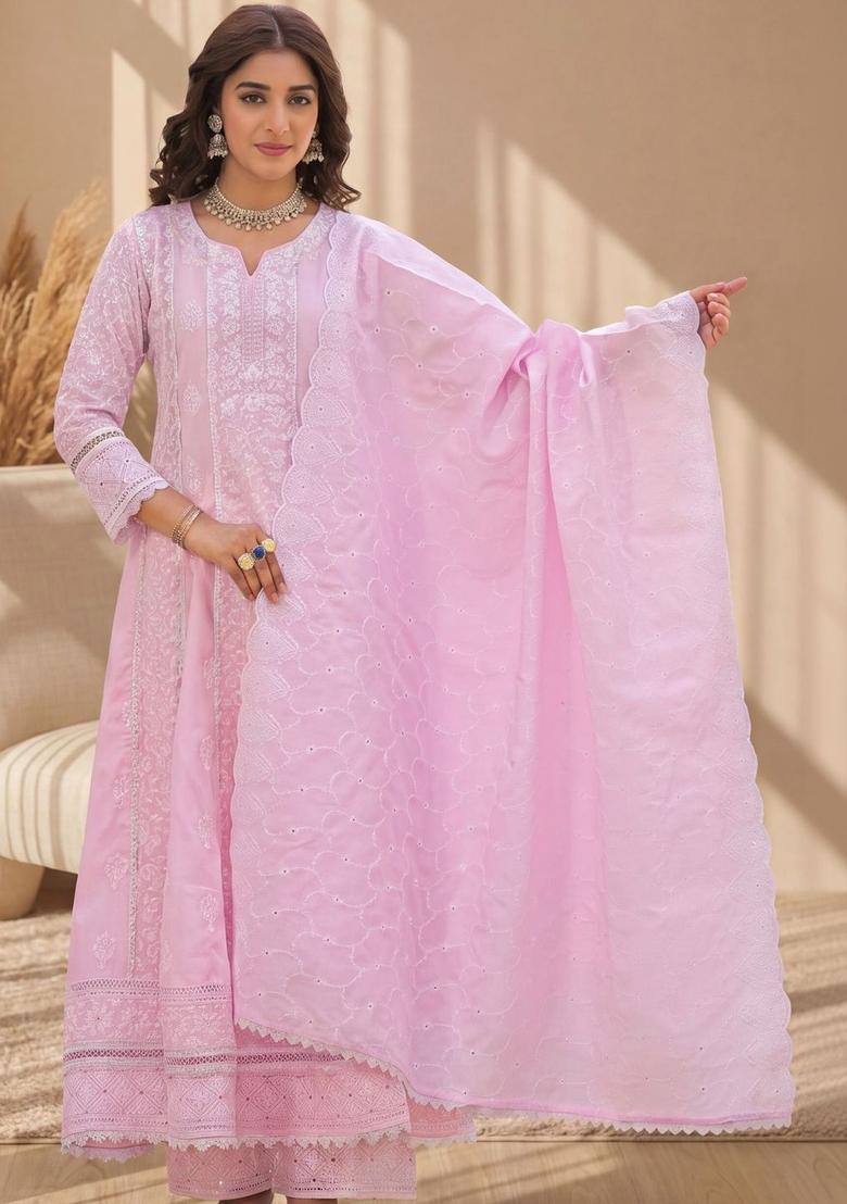 Pink Solid Cotton Anarkli Sets - Indya