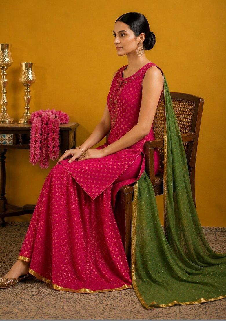 Pink Printed Georgette Kurta Sets - Indya
