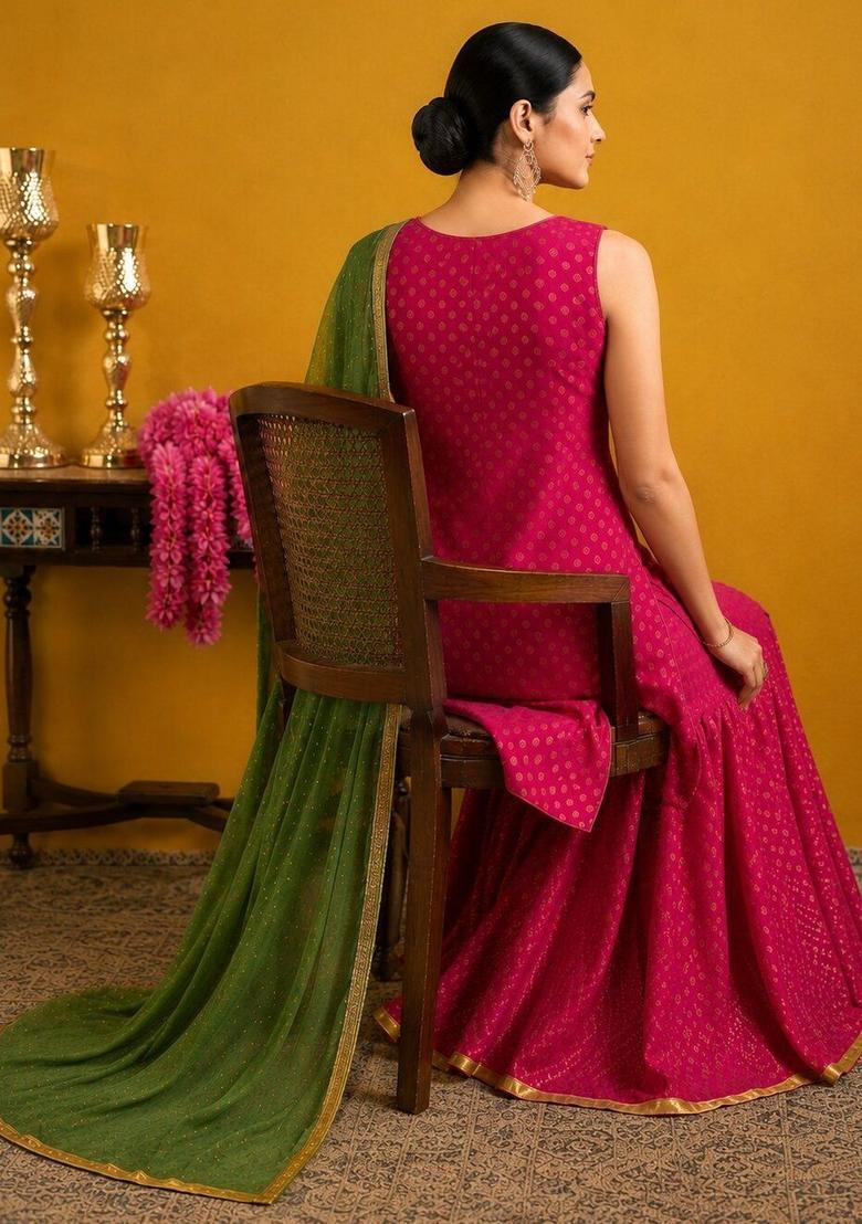 Pink Printed Georgette Kurta Sets - Indya