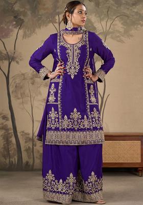 Purple Printed Chinon Anarkli Sets