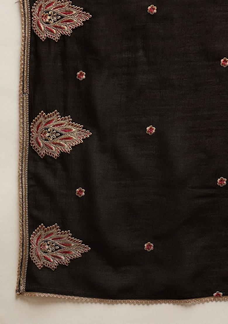 Black Embroidered Velvet Kurta Sets - Indya