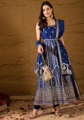 Blue Woven Design Chanderi Anarkli Sets