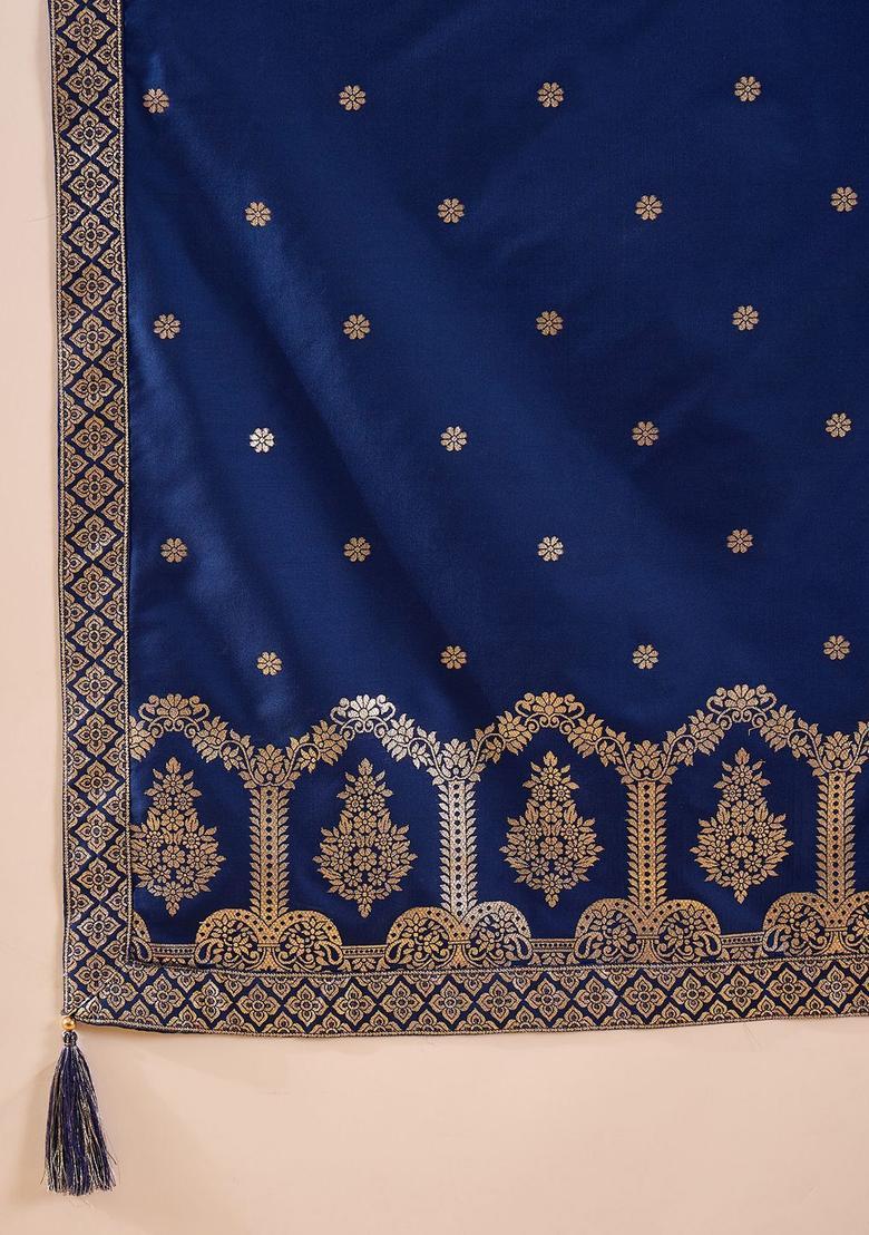 Blue Woven Design Chanderi Anarkli Sets - Indya