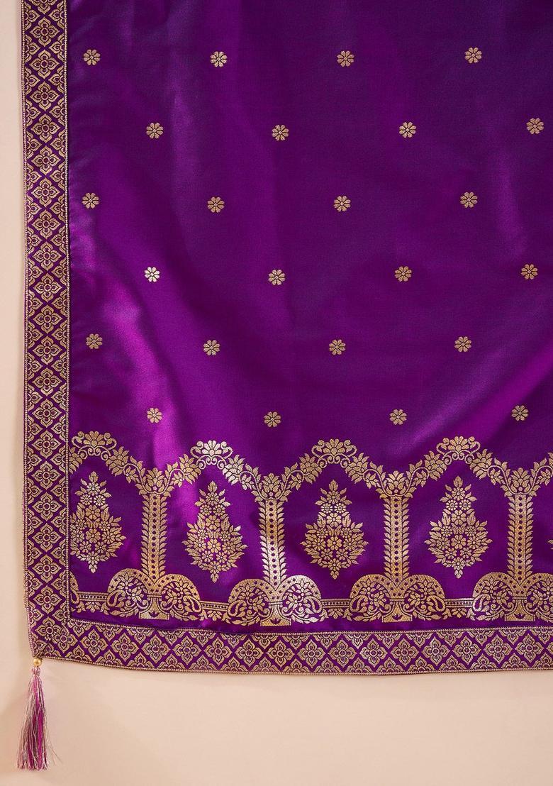 Purple Woven Design Silk Blend Anarkli Sets - Indya