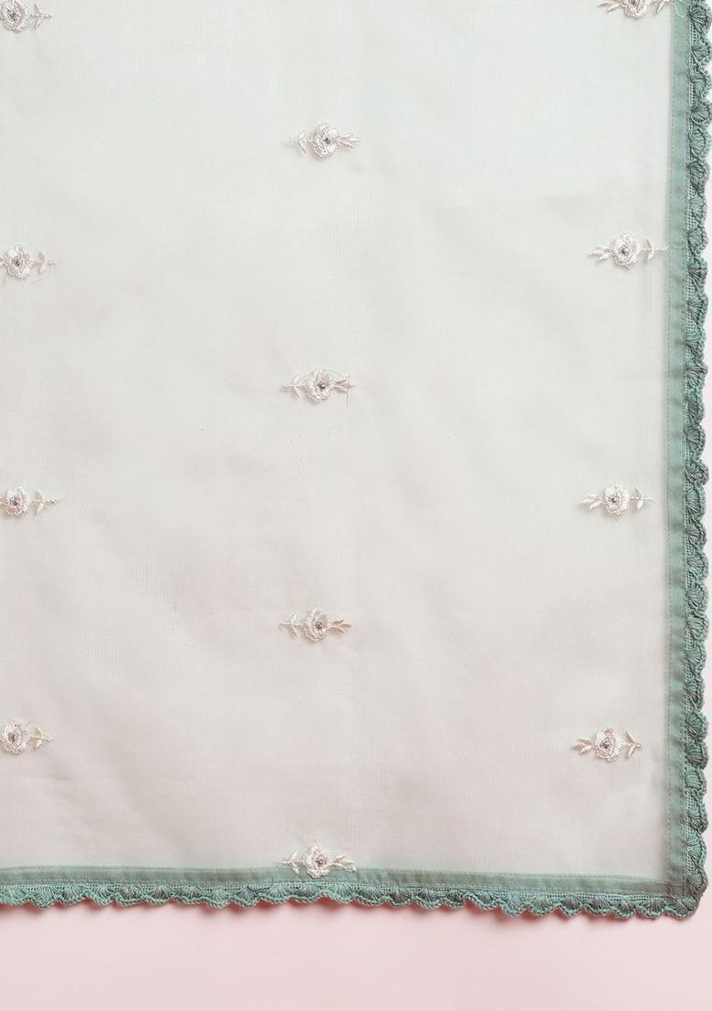 Green Embroidered Organza Anarkli Sets - Indya