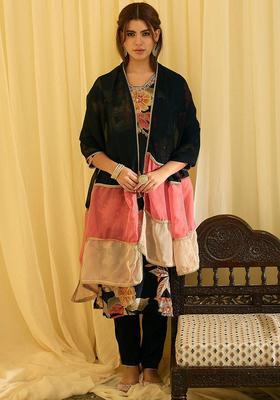 Black Embroidered Viscose Kurta Sets