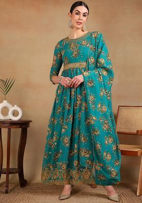 Green Printed Georgette Anarkli Sets