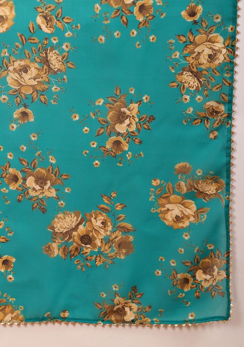 Green Printed Georgette Anarkli Sets - Indya