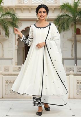 White Embroidered Silk Blend Anarkli Sets