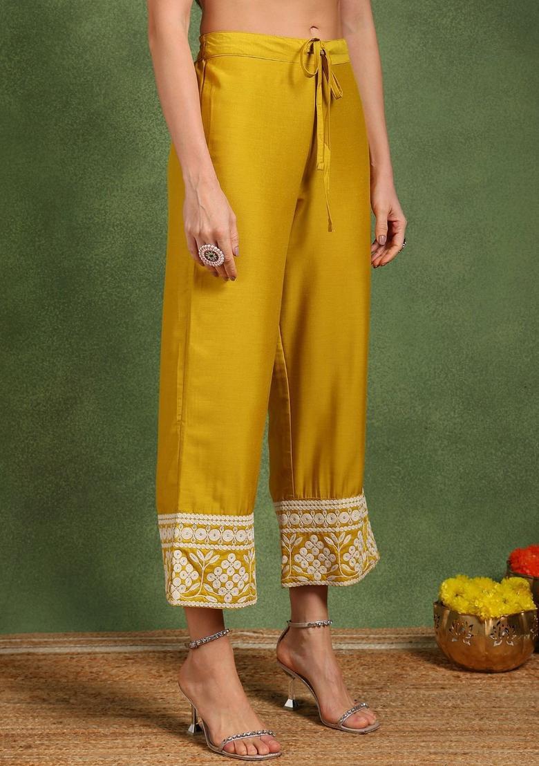 Yellow Embroidered Silk Blend Anarkli Sets - Indya