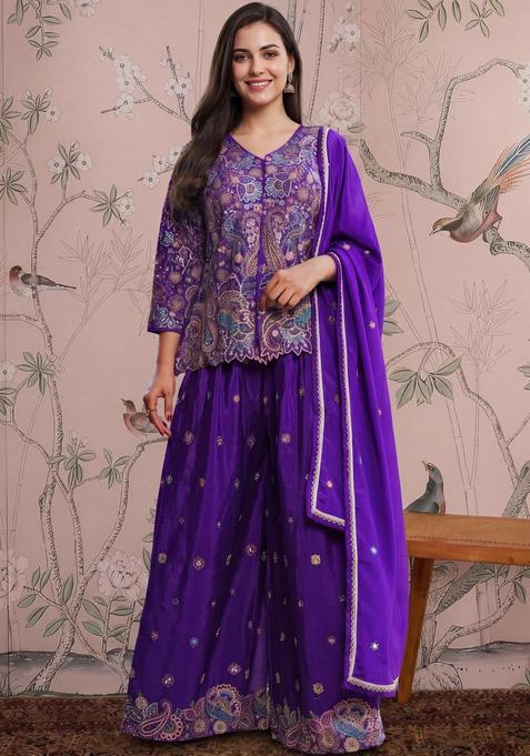 Purple Printed Chinon Anarkli Sets