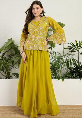Yellow Embroidered Georgette Kurta Sets