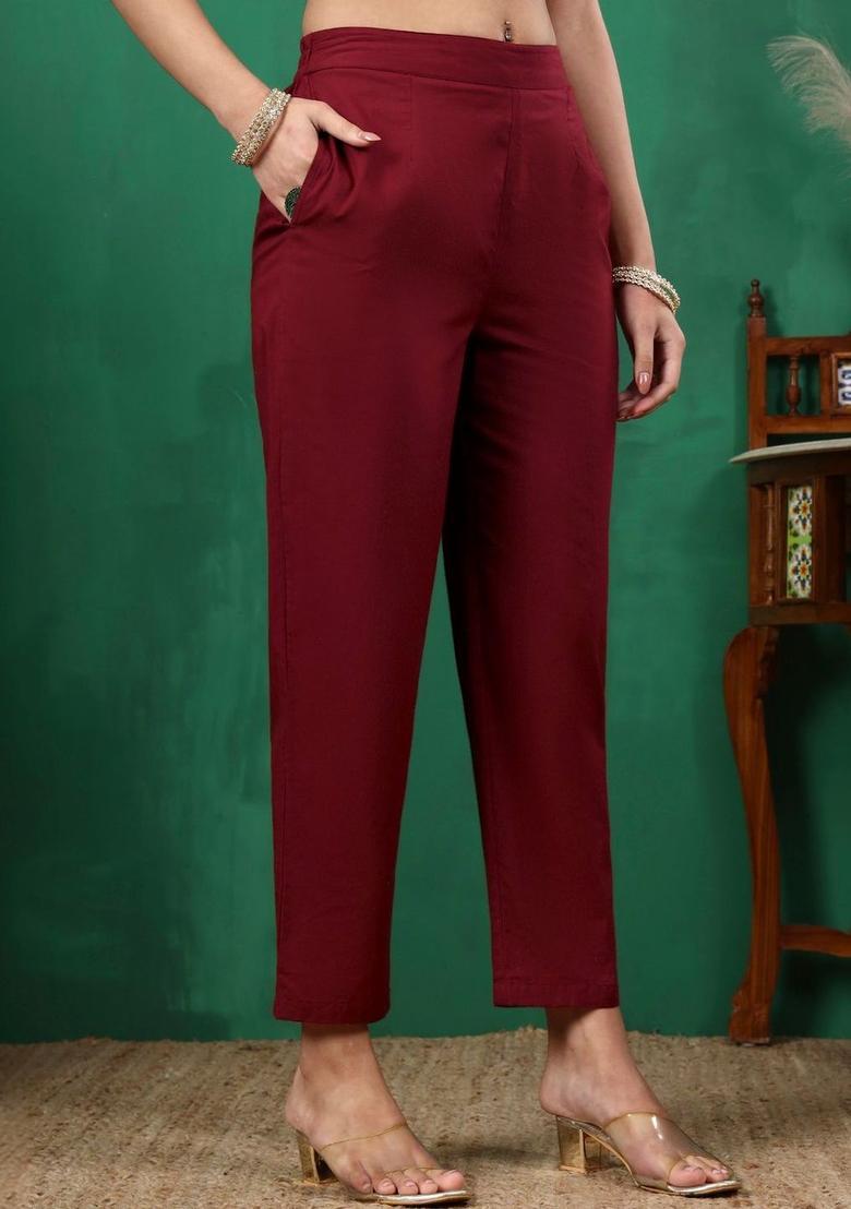 Maroon Solid Cotton Anarkli Sets - Indya