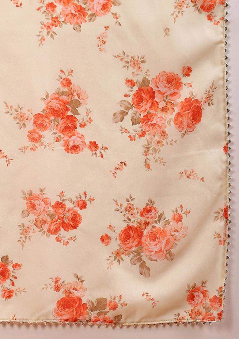 Off White Printed Georgette Anarkli Sets - Indya