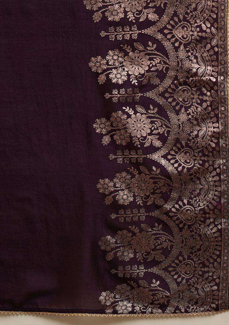 Violet Embroidered Velvet Kurta Sets - Indya