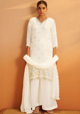 White Embroidered Tissue Kurta Sets