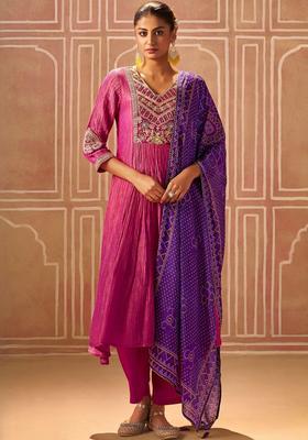 Pink Embroidered Silk Blend Anarkli Sets