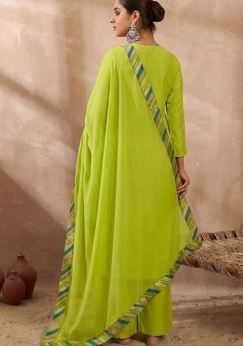 Green Yoke Design Silk Blend Anarkli Sets - Indya