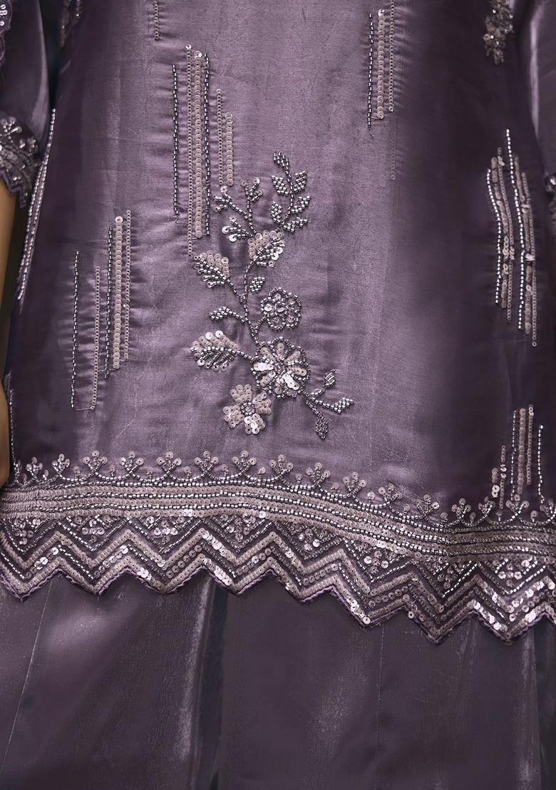Lavender Embroidered Viscose Kurta Sets - Indya