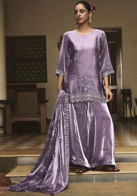 Lavender Embroidered Viscose Kurta Sets