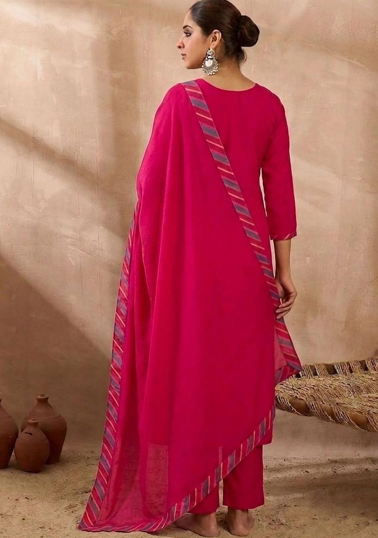 Pink Yoke Design Silk Blend Kurta Sets - Indya