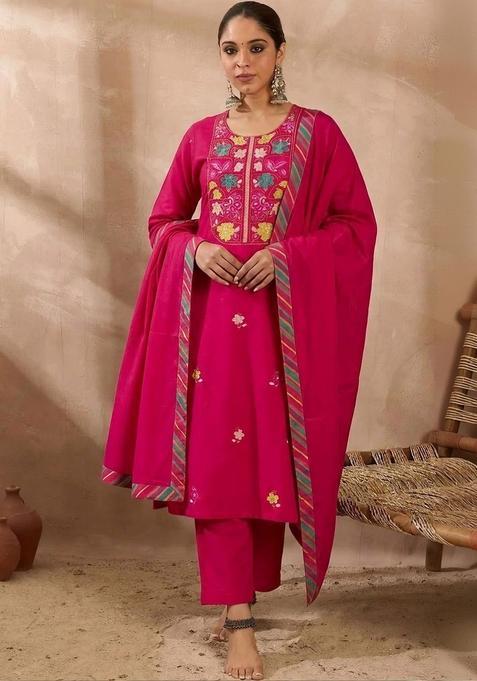 Pink Yoke Design Silk Blend Kurta Sets