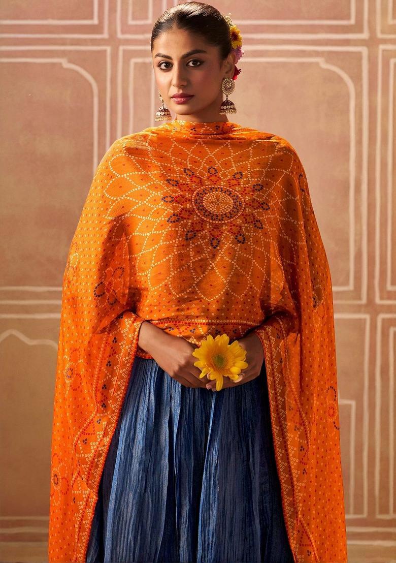 Blue Embroidered Silk Blend Anarkli Sets - Indya