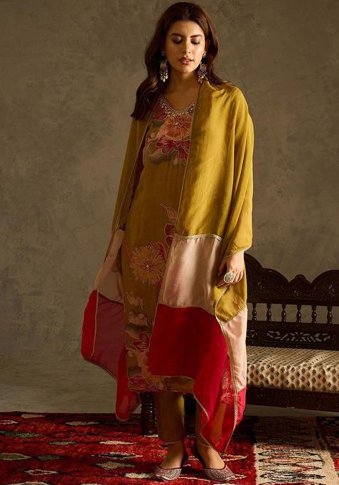 Olive Printed Viscose Kurta Sets