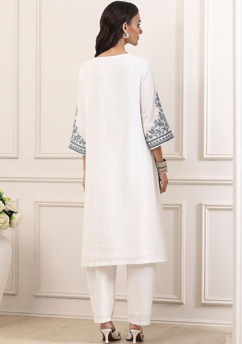 White Embroidered Chanderi Kurta Sets - Indya