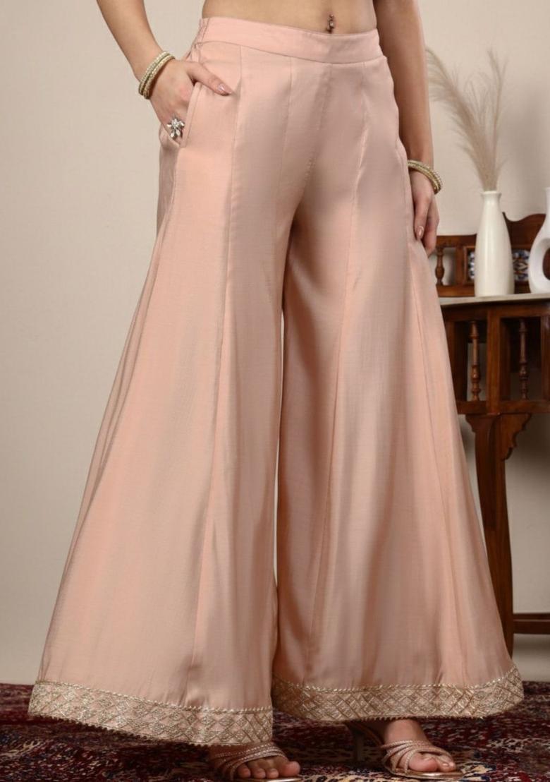 Peach Embroidered Silk Blend Kurta Sets - Indya