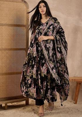 Black Printed Voile Anarkli Sets