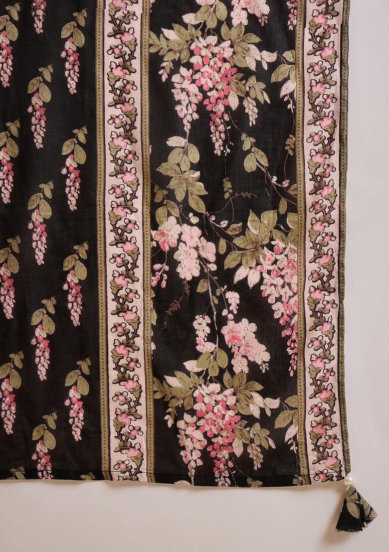 Black Printed Voile Anarkli Sets - Indya