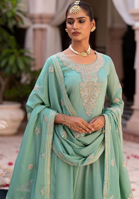 Blue Embroidered Chinon Anarkli Sets