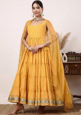 Yellow Solid Cotton Anarkli Sets